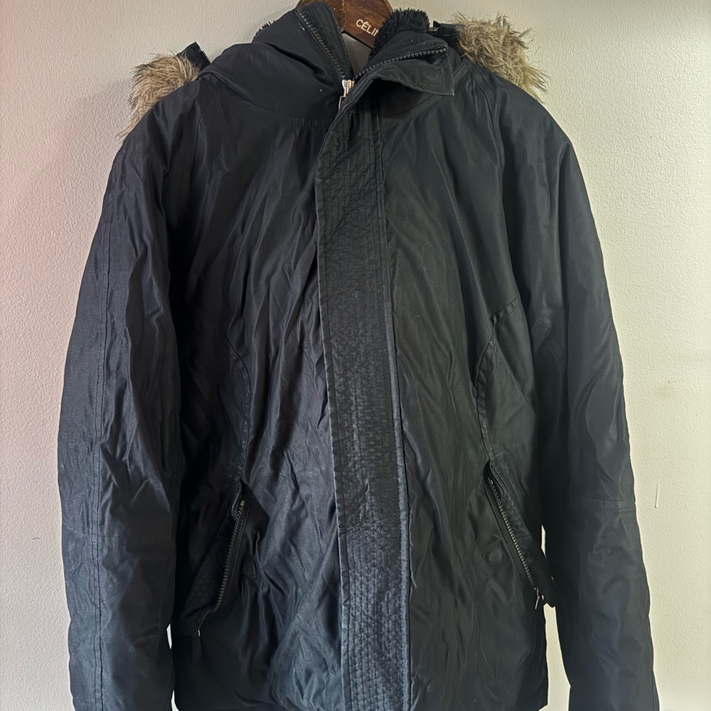TNA Black Puffer Jacket with Fur Trim